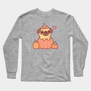 Cute Pug In Pumpkin Funny Thanksgiving Long Sleeve T-Shirt
